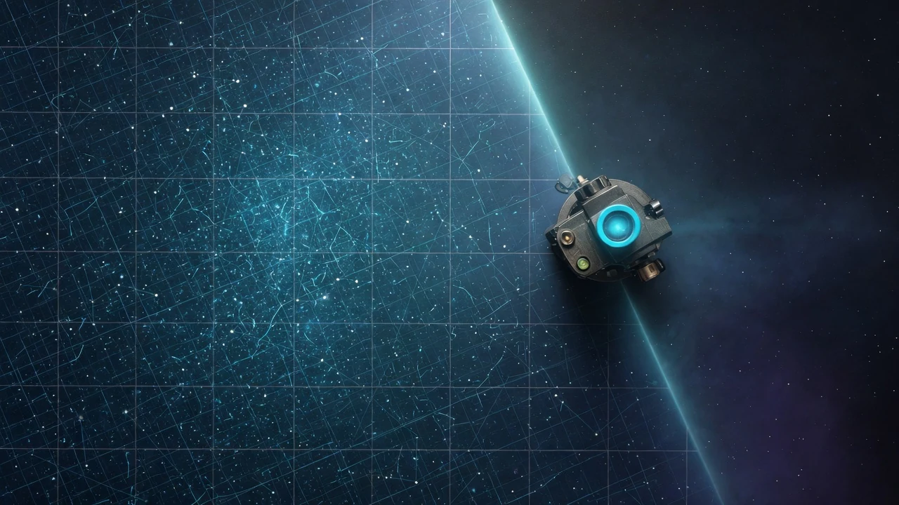 An unfinished star chart, with a survey instrument resting where the drawing stops